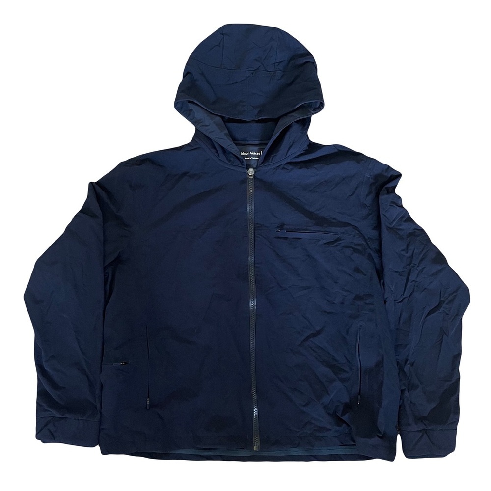 Outdoor Voices RecTrek Hooded Softshell Jacket Womens MEDIUM Navy Blue Stretch